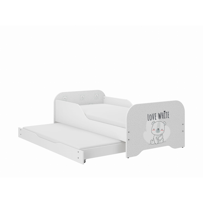 Παιδικό Κρεβάτι Miki 2 in 1 με Συρτάρι & 2η θέση ύπνου 160 x 80 cm + Δώρο 2 Στρώματα - White Bear