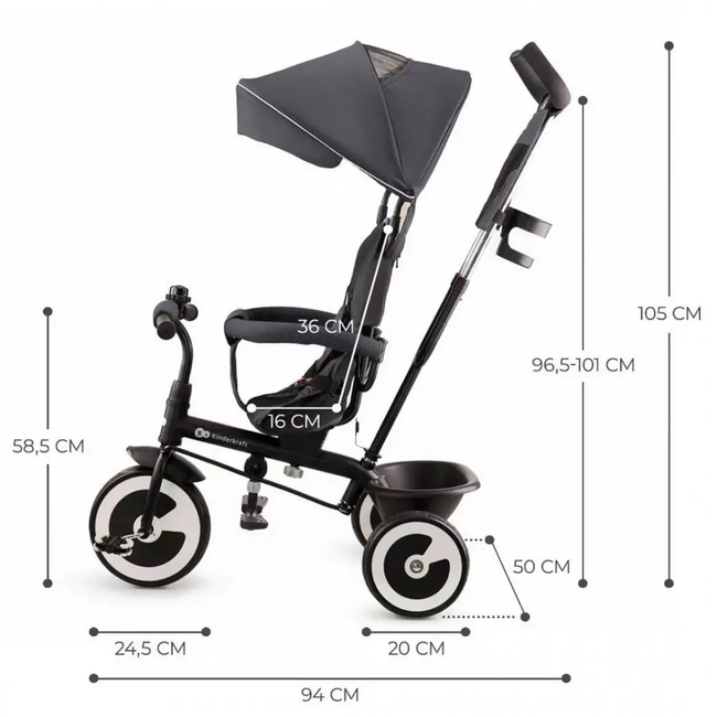 KinderKraft Aston Παιδικό Τρίκυκλο Ποδήλατο με Αναστρέψιμο Κάθισμα 9+ μηνών Malachite Grey KRASTO00GRY0000
