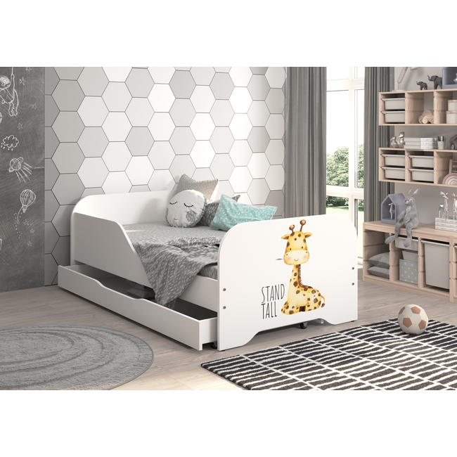 Miki Toddler Children Kids Bed Including Mattress + Drawer 160x80 - Giraffe Stand Tall