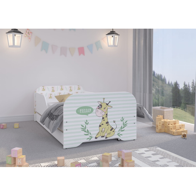 Toddler Children Kids Bed Including Mattress + Drawer 160x80 - Giraffe